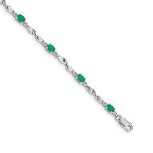 Million Charms 14k White Gold Diamond and Green Emerald Bracelet 7in.